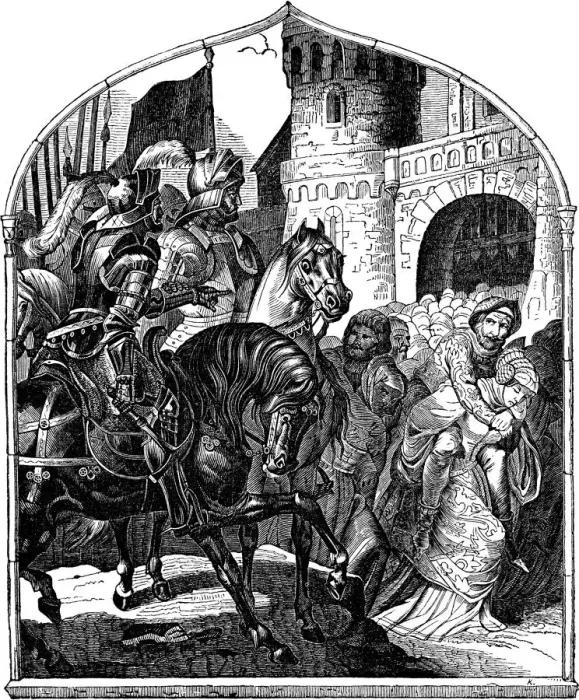 Framed Print : The siege of Weinsbergs castle and the loyal women 1140, 1840 Framed Print : The siege of Weinsbergs castle and the loyal women 1140, 1840