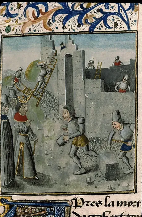 Framed Print : Sigebert III ordering the reconstruction of a city in Austrasia. From Annales historiae... c1470. Creator: Anonymous () Framed Print : Sigebert III ordering the reconstruction of a city in Austrasia. From Annales historiae... c1470. Creator: Anonymous ()
