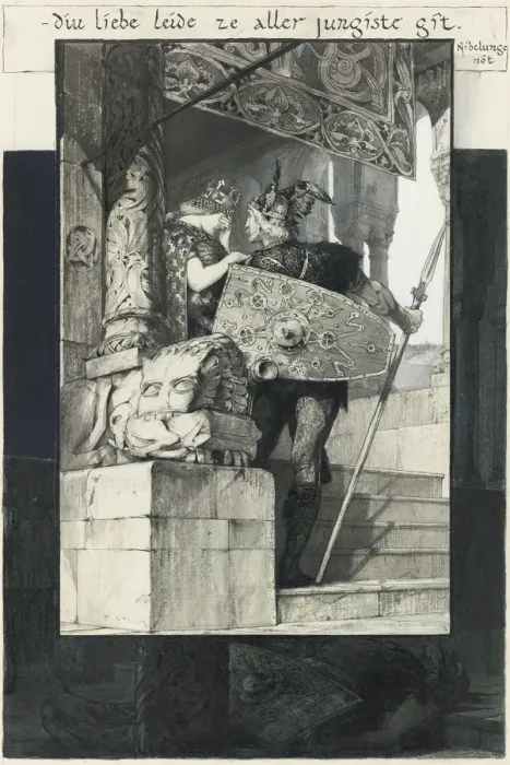 Framed Print : Sigfried and Kriemhild. Artist: Stuck, Franz, Ritter von (1863-1928) Framed Print : Sigfried and Kriemhild. Artist: Stuck, Franz, Ritter von (1863-1928)
