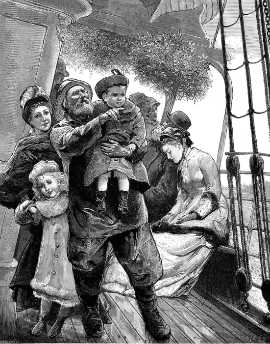 Framed Print : In Sight of Home: Christmas Morning - drawn by A. Emslie, 1880. Creator: Eugene Froment Framed Print : In Sight of Home: Christmas Morning - drawn by A. Emslie, 1880. Creator: Eugene Froment