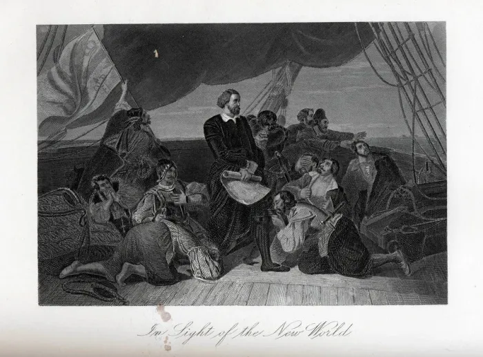 Framed Print : In Sight of the New World, 1882. Artist: McRae, John (1859-1921) Framed Print : In Sight of the New World, 1882. Artist: McRae, John (1859-1921)