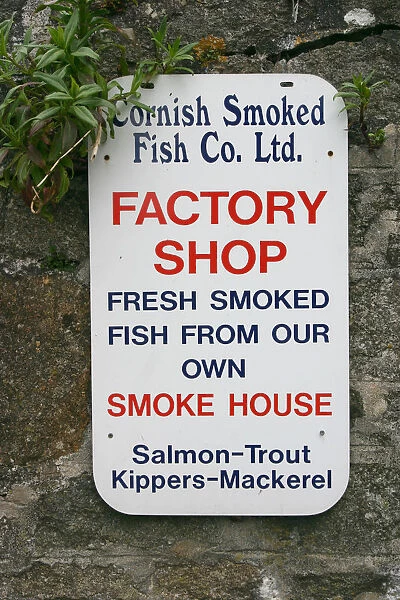 Sign advertising smoked fish, Charlestown, Cornwall