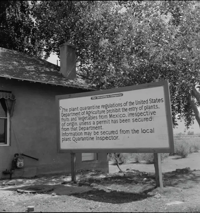 Framed Print : Sign at bridge between Juarez, Mexico and El Paso, Texas, 1937. Creator: Dorothea Lange Framed Print : Sign at bridge between Juarez, Mexico and El Paso, Texas, 1937. Creator: Dorothea Lange