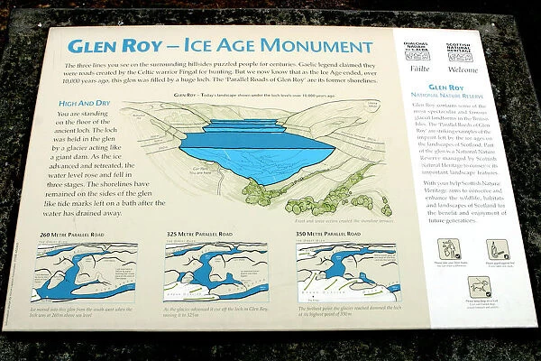 Sign describing the Ice Age Monument, Glen Roy, Highland, Scotland
