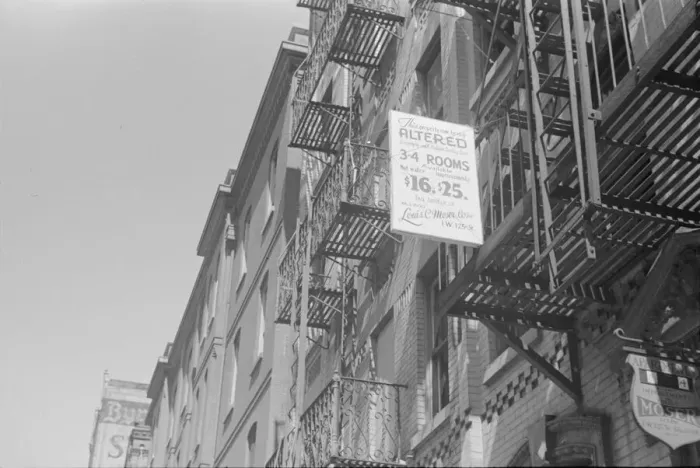 Framed Print : A sign offering apartments for rent, 61st Street between 1st and 3rd Avenues, New York, 1938. Creator: Walker Evans Framed Print : A sign offering apartments for rent, 61st Street between 1st and 3rd Avenues, New York, 1938. Creator: Walker Evans