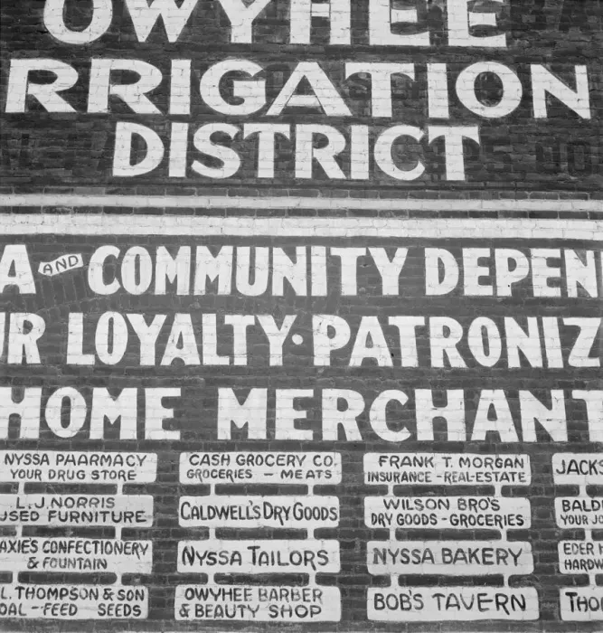 Framed Print : Sign on old bank building now used for office of Bureau... Nyssa, Malheur County, Oregon, 1939. Creator: Dorothea Lange Framed Print : Sign on old bank building now used for office of Bureau... Nyssa, Malheur County, Oregon, 1939. Creator: Dorothea Lange
