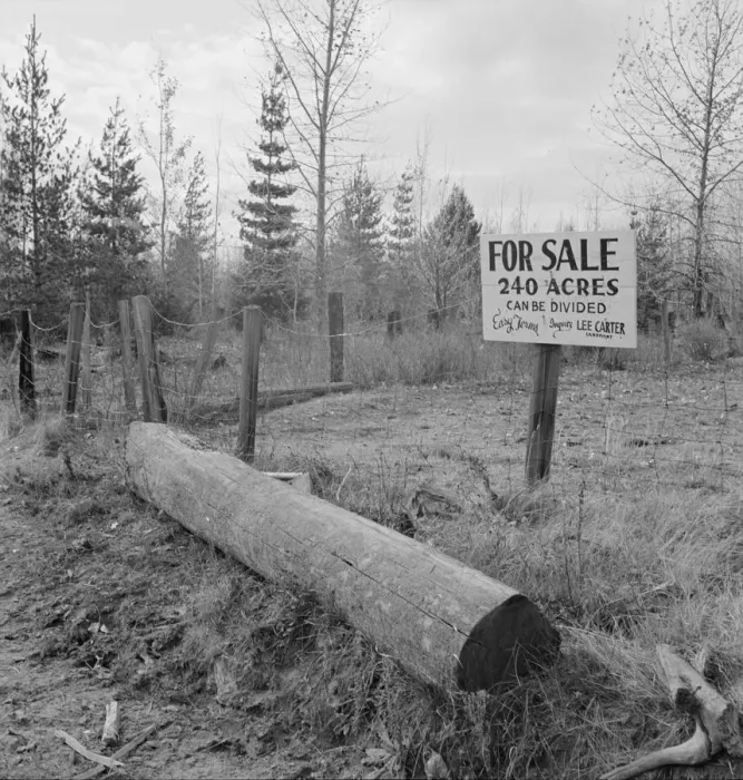 Framed Print : Sign on back road in cut-over area, Boundary County, Idaho, 1939. Creator: Dorothea Lange Framed Print : Sign on back road in cut-over area, Boundary County, Idaho, 1939. Creator: Dorothea Lange