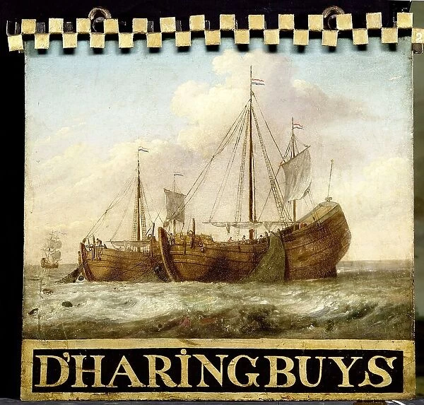 Sign, both sides painted with Herring Boats, 1700-1799. Creator: Anon