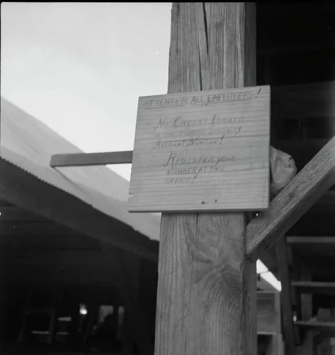 Framed Print : Sign at a tomato packing shed for migrant and local labor, Hazelhurst, Mississippi, 1937. Creator: Dorothea Lange Framed Print : Sign at a tomato packing shed for migrant and local labor, Hazelhurst, Mississippi, 1937. Creator: Dorothea Lange