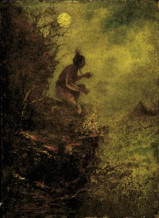 Framed Print : The Signal Fire, 1885-1890. Creator: Ralph Blakelock Framed Print : The Signal Fire, 1885-1890. Creator: Ralph Blakelock