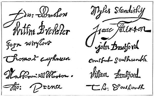 Signatures of the pilgrim fathers, 1620s, (c1920)