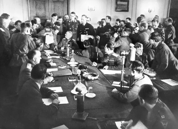 Framed Print : The signing the German Instrument of Surrender in Berlin, May 8, 1945, 1945 Framed Print : The signing the German Instrument of Surrender in Berlin, May 8, 1945, 1945