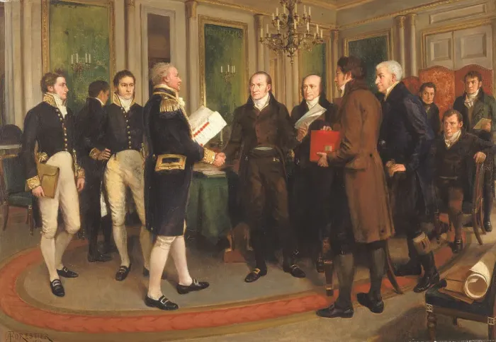 Framed Print : The Signing of the Treaty of Ghent, Christmas Eve, 1814, 1914. Creator: Amedee Forestier Framed Print : The Signing of the Treaty of Ghent, Christmas Eve, 1814, 1914. Creator: Amedee Forestier