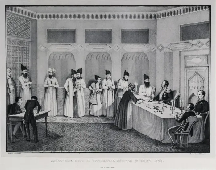 Framed Print : Signing of the Treaty of Turkmenchay, 1828. Artist: Beggrov, Karl Petrovich (1799-1875) Framed Print : Signing of the Treaty of Turkmenchay, 1828. Artist: Beggrov, Karl Petrovich (1799-1875)