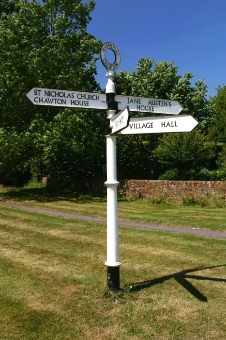 Framed Print : Signpost pointing to Jane Austens House, Chawton, Hampshire Framed Print : Signpost pointing to Jane Austens House, Chawton, Hampshire