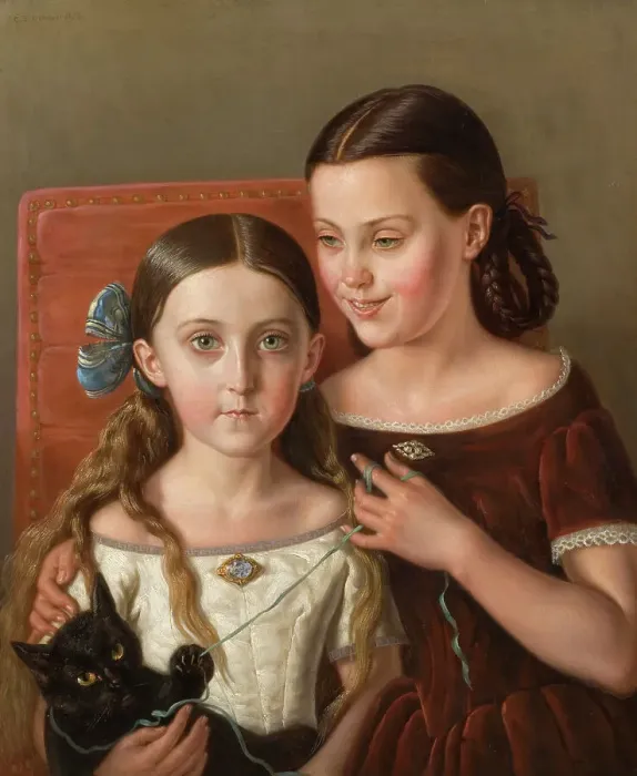 Framed Print : Sigrid and Anna Mazér, Nieces of the Artist, 1858. Creator: Carl Peter Mazer Framed Print : Sigrid and Anna Mazér, Nieces of the Artist, 1858. Creator: Carl Peter Mazer