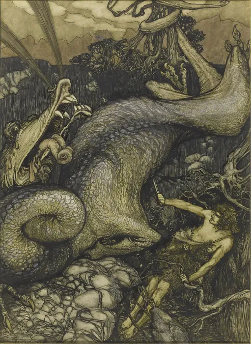 Framed Print : Sigurd the Dragon Slayer, 1901. Artist: Rackham, Arthur (1867-1939) Framed Print : Sigurd the Dragon Slayer, 1901. Artist: Rackham, Arthur (1867-1939)