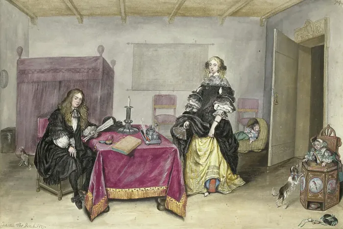 Framed Print : Sijbrant Schellinger and Jenneken ter Borch with two children in an interior, 1669. Creator: Gesina ter Borch Framed Print : Sijbrant Schellinger and Jenneken ter Borch with two children in an interior, 1669. Creator: Gesina ter Borch