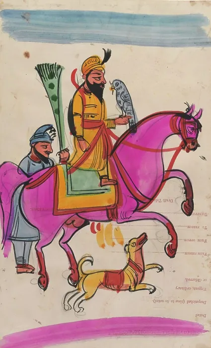 Framed Print : Sikh man with a falcon on horseback, identified as Guru Gobind Singh. Creator: Unknown Framed Print : Sikh man with a falcon on horseback, identified as Guru Gobind Singh. Creator: Unknown