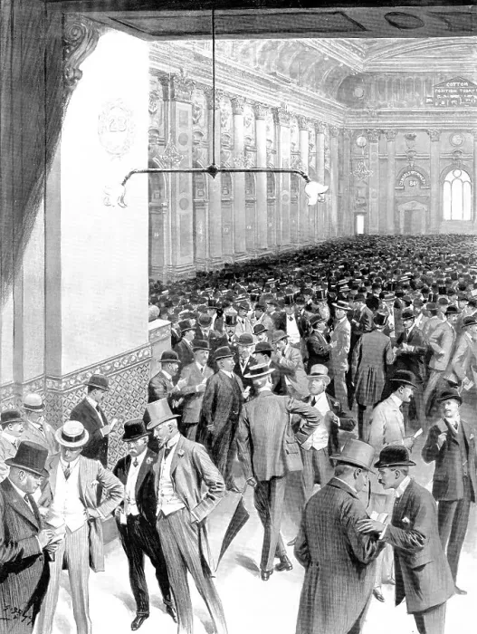 Framed Print : The most silent business men: in the Exchange at its busiest hour, 1909. Creator: Samuel Begg Framed Print : The most silent business men: in the Exchange at its busiest hour, 1909. Creator: Samuel Begg