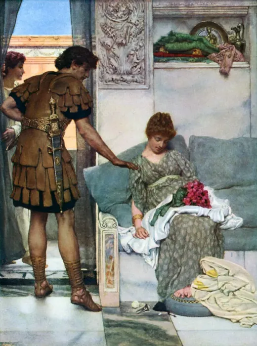 Framed Print : A Silent Greeting, 1908-1909. Artist: Sir Lawrence Alma-Tadema Framed Print : A Silent Greeting, 1908-1909. Artist: Sir Lawrence Alma-Tadema