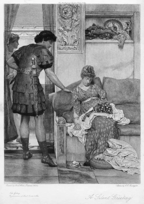 Framed Print : A Silent Greeting, 20th century. Artist: Sir Lawrence Alma-Tadema Framed Print : A Silent Greeting, 20th century. Artist: Sir Lawrence Alma-Tadema