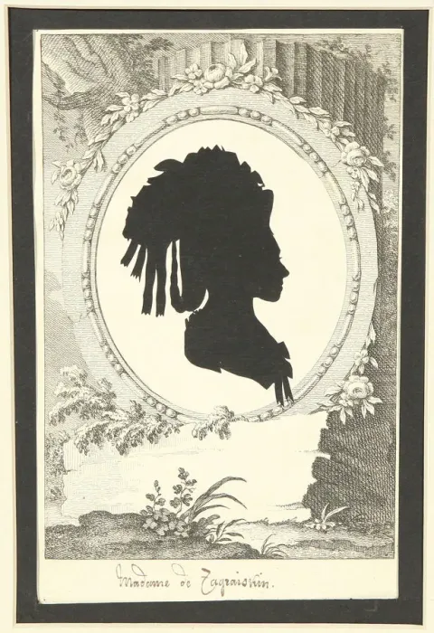 Framed Print : Silhouette portrait of Natalia Kirillovna Zagryazyskaya nee Razumovskaya (1747-1837), 1777-1782. Artist: Anonymous Framed Print : Silhouette portrait of Natalia Kirillovna Zagryazyskaya nee Razumovskaya (1747-1837), 1777-1782. Artist: Anonymous