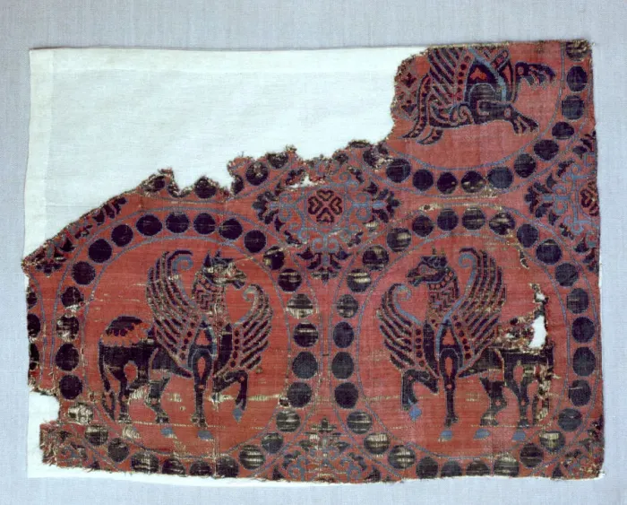 Framed Print : Silk fabric with decoration of winged horses, from the Monastery of Santa Maria de l Estany Framed Print : Silk fabric with decoration of winged horses, from the Monastery of Santa Maria de l Estany