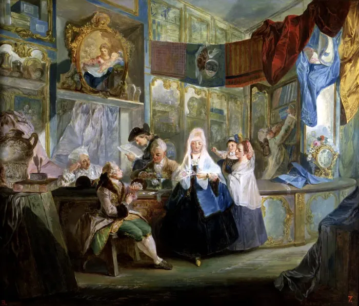Framed Print : The silk shop, oil on canvas by Luis Paret y Alcazar Framed Print : The silk shop, oil on canvas by Luis Paret y Alcazar
