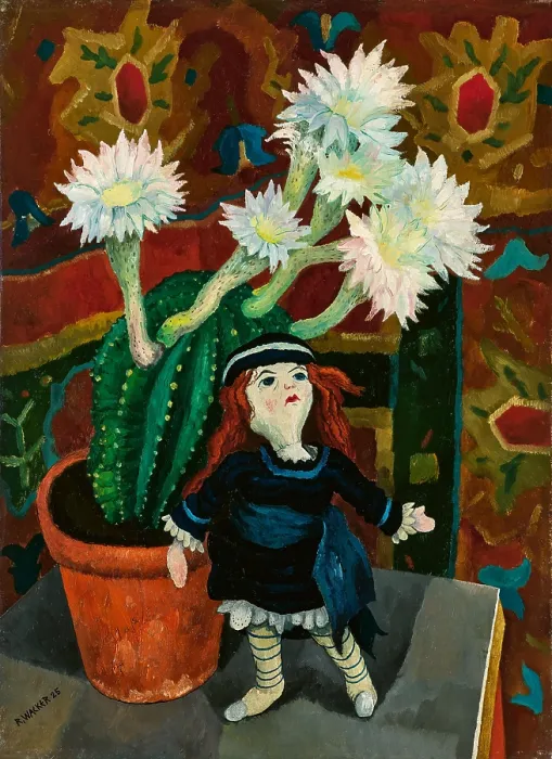 Framed Print : Sill Life with Blooming Cactus and Doll, 1925. Creator: Wacker, Rudolf (1893-1939) Framed Print : Sill Life with Blooming Cactus and Doll, 1925. Creator: Wacker, Rudolf (1893-1939)