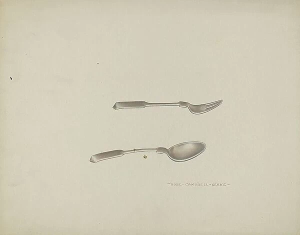 Silver Baby Spoon and Fork, c. 1939. Creator: Rose Campbell-Gerke