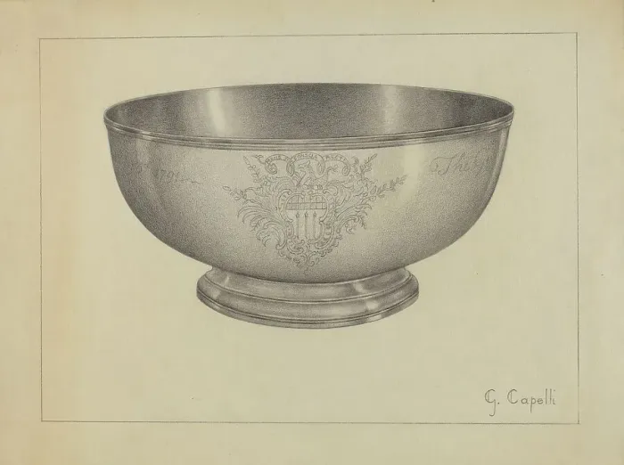 Framed Print : Silver Baptismal Bowl, c. 1936. Creator: Giacinto Capelli Framed Print : Silver Baptismal Bowl, c. 1936. Creator: Giacinto Capelli