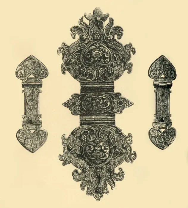 Framed Print : Silver book clasps, (1881). Creator: W E Mackaness Framed Print : Silver book clasps, (1881). Creator: W E Mackaness