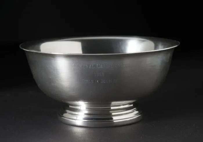 Framed Print : Silver bowl tennis trophy presented to Sally Ride, 1965 Framed Print : Silver bowl tennis trophy presented to Sally Ride, 1965