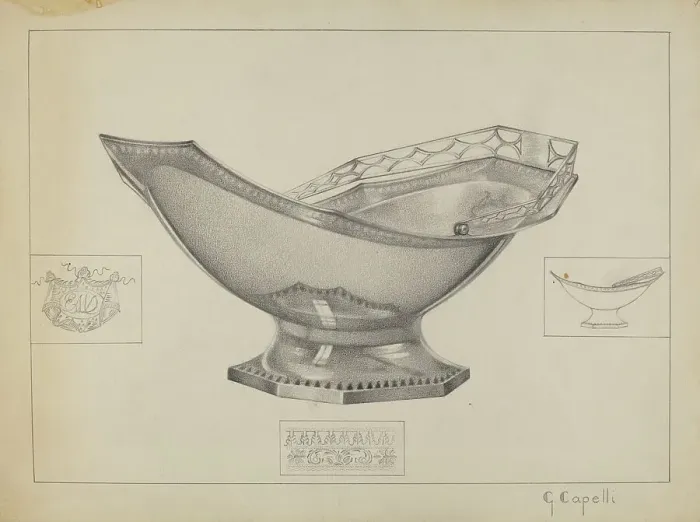Framed Print : Silver Cake Basket, c. 1936. Creator: Giacinto Capelli Framed Print : Silver Cake Basket, c. 1936. Creator: Giacinto Capelli
