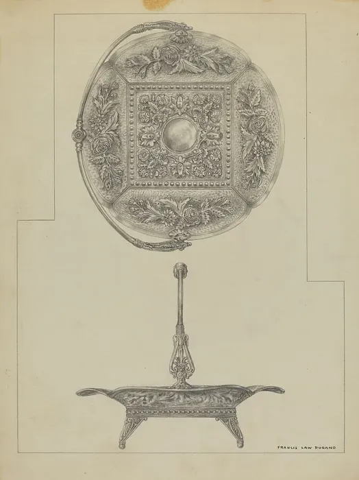 Framed Print : Silver Cake Dish, c. 1936. Creator: Francis Law Durand Framed Print : Silver Cake Dish, c. 1936. Creator: Francis Law Durand