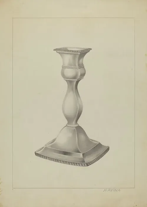 Framed Print : Silver Candlestick, c. 1937. Creator: Horace Reina Framed Print : Silver Candlestick, c. 1937. Creator: Horace Reina