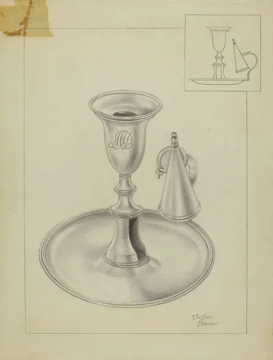 Framed Print : Silver Candlestick Holder, c. 1936. Creator: Clayton Braun Framed Print : Silver Candlestick Holder, c. 1936. Creator: Clayton Braun