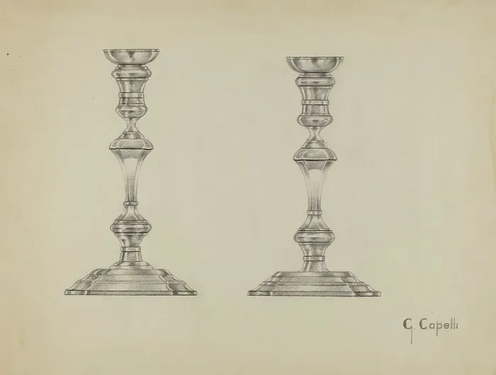 Framed Print : Silver Candlesticks, c. 1936. Creator: Giacinto Capelli Framed Print : Silver Candlesticks, c. 1936. Creator: Giacinto Capelli