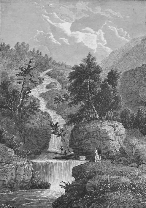 Framed Print : Silver Cascade, Crawfords Notch, 1883. Artist: Tietze Framed Print : Silver Cascade, Crawfords Notch, 1883. Artist: Tietze
