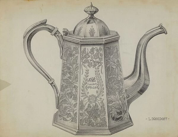 Silver Chocolate Pot, c. 1936. Creator: Leo Drozdoff