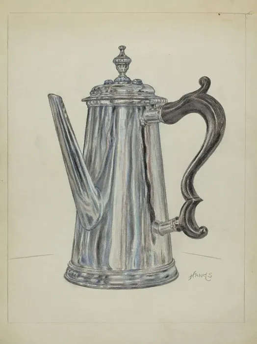 Framed Print : Silver Chocolate Pot, c. 1936. Creator: Fletcher Hanks Framed Print : Silver Chocolate Pot, c. 1936. Creator: Fletcher Hanks
