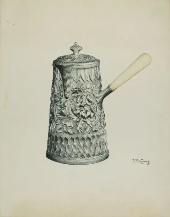 Framed Print : Silver Chocolate Pot, c. 1938. Creator: Florence Hastings Framed Print : Silver Chocolate Pot, c. 1938. Creator: Florence Hastings