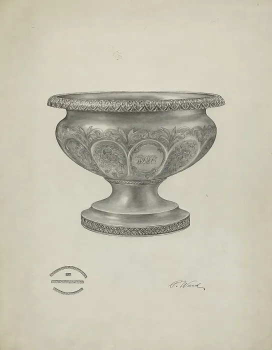 Framed Print : Silver Christening Bowl, 1940. Creator: Paul Ward Framed Print : Silver Christening Bowl, 1940. Creator: Paul Ward