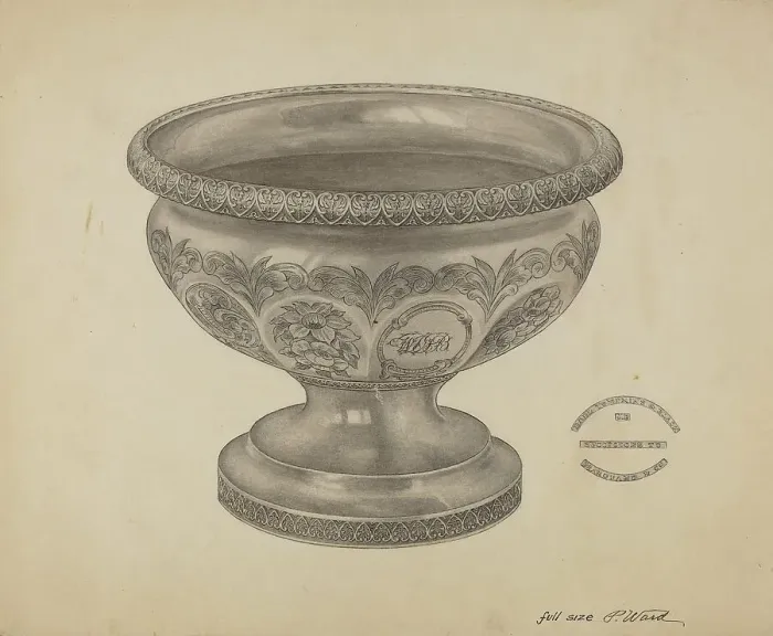 Framed Print : Silver Christening Bowl, c. 1937. Creator: Paul Ward Framed Print : Silver Christening Bowl, c. 1937. Creator: Paul Ward