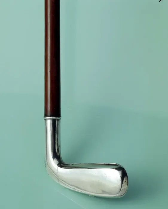 Framed Print : Silver cigarette case walking stick designed to look like a golf club, c1910 Framed Print : Silver cigarette case walking stick designed to look like a golf club, c1910