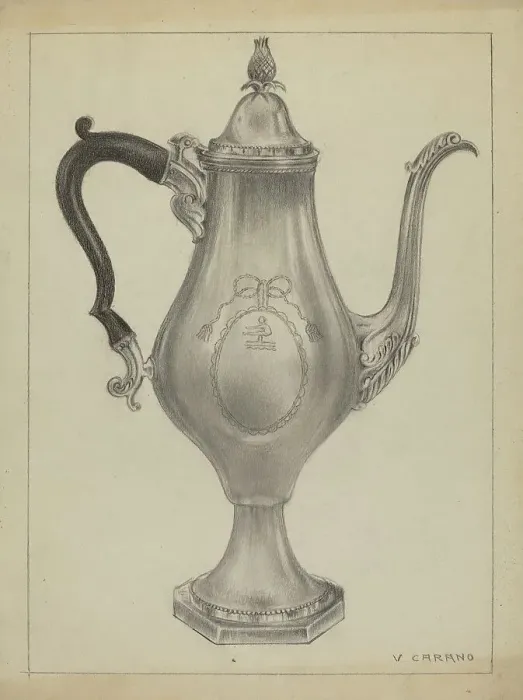 Framed Print : Silver Coffee Pot, 1935 / 1942. Creator: Vincent Carano Framed Print : Silver Coffee Pot, 1935 / 1942. Creator: Vincent Carano