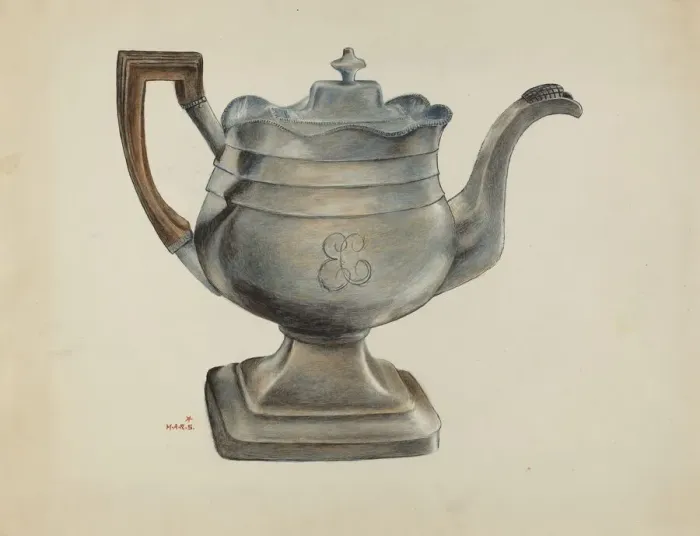 Framed Print : Silver Coffee Pot, c. 1936. Creator: Margaret Stottlemeyer Framed Print : Silver Coffee Pot, c. 1936. Creator: Margaret Stottlemeyer