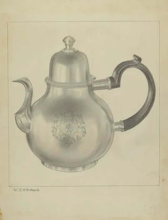Framed Print : Silver Coffee Pot, c. 1937. Creator: Vincent Carano Framed Print : Silver Coffee Pot, c. 1937. Creator: Vincent Carano