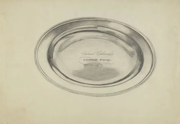 Framed Print : Silver Communion Plate, 1935 / 1942. Creator: Ella Josephine Sterling Framed Print : Silver Communion Plate, 1935 / 1942. Creator: Ella Josephine Sterling